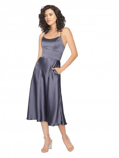 Shop Midi Cocktail Length Silky Satin Bridesmaid Dress / Prom Dress with Open Tied Back Melbourne
