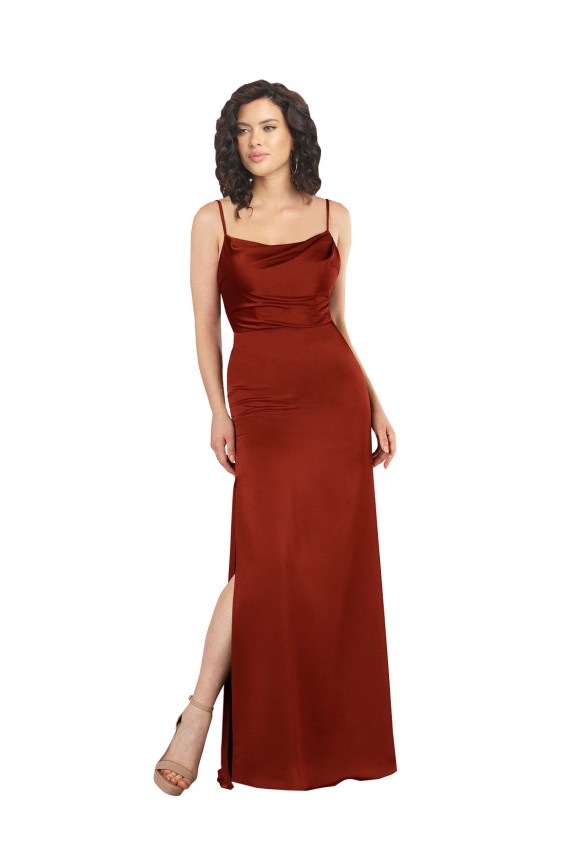 Floor-Length Formal Silky Satin Bridesmaid Dress / Prom Dress with Skirt Slit Melbourne
