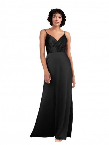 Full Length V-Neckline Formal Silky Satin Bridesmaid Dress / Prom Dress with Spaghetti Straps Melbourne