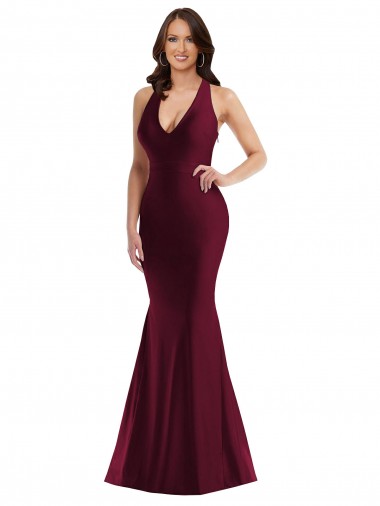 Shop Plunge Neckline Cutout Low Back Formal Silky Satin Mermaid Bridesmaid Dress / Prom Dress Melbourne