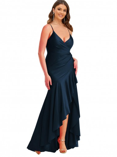 Shop Pleated Wrap Ruffled High Low Formal Silky Satin Bridesmaid Dress / Prom Dress Melbourne