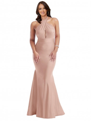 Shop Criss Cross Halter Open Back Formal Silky Satin Mermaid Bridesmaid Dress / Prom Dress Melbourne