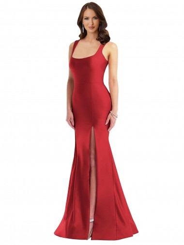Square Neck Formal Silky Satin Mermaid Bridesmaid Dress / Prom Dress with Side Slit Melbourne