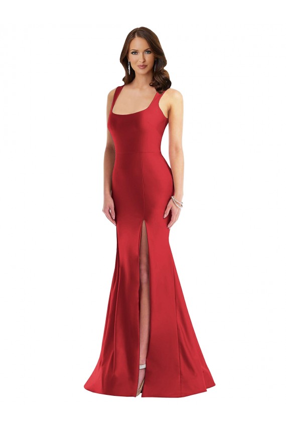 Square Neck Formal Silky Satin Mermaid Bridesmaid Dress / Prom Dress with Side Slit Melbourne
