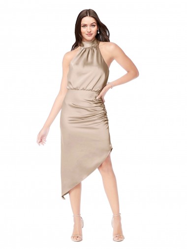 Shop Silky Satin High Low Midi Cocktail Length Bridesmaid Dress / Prom Dress with Asymmetric Skirt Melbourne