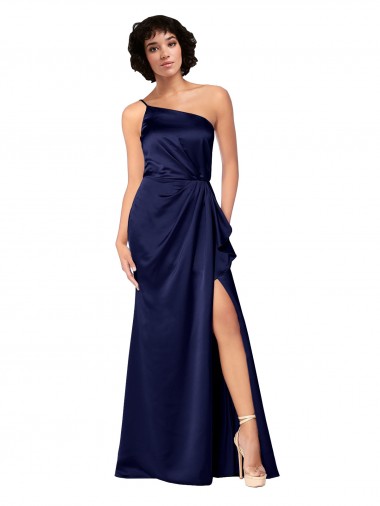 Shop One Shoulder Formal Silky Satin Bridesmaid Dress / Prom Dress with Skirt Slit Melbourne