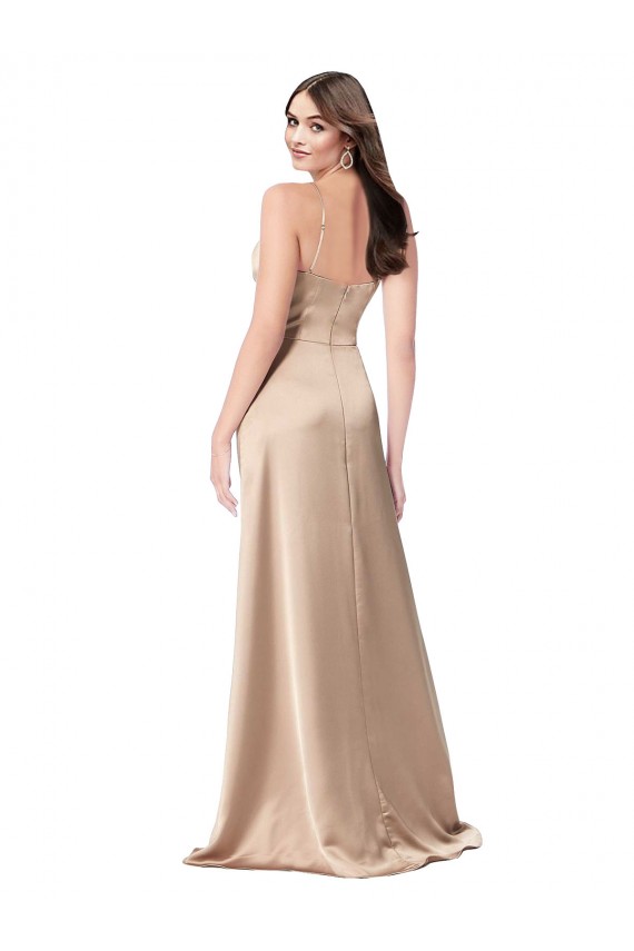 Formal Silky Satin Bridesmaid Dress / Prom Dress with Draped Surplice Bodice