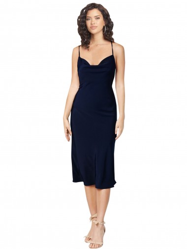 Shop Short Cocktail Midi Length Formal Silky Satin Bridesmaid Dress / Prom Dress with Cowl Neck and Cross Back Straps Melbourne