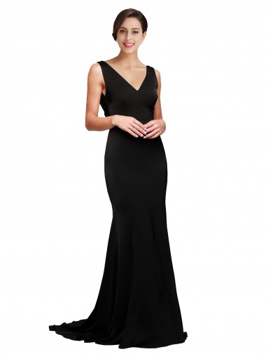 V-Neck Full Length Formal Silky Satin Bridesmaid Dress / Prom Dress with Soft Cowl Neck and Sweep Train Melbourne