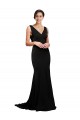 V-Neck Full Length Formal Silky Satin Bridesmaid Dress / Prom Dress with Soft Cowl Neck and Sweep Train Melbourne