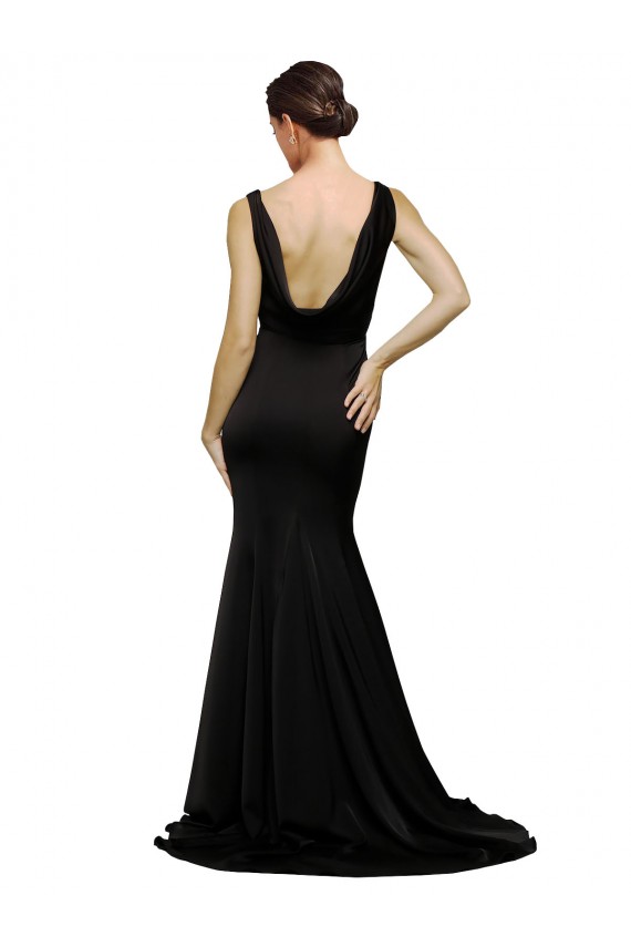 V-Neck Full Length Formal Silky Satin Bridesmaid Dress / Prom Dress with Soft Cowl Neck and Sweep Train Melbourne