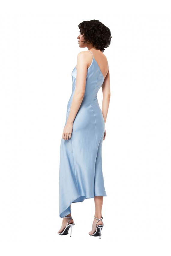 Midi Length Short Formal Silky Satin Bridesmaid Dress / Cocktail Prom Dress with Asymmetric Neckline and High Side Split Melbourne