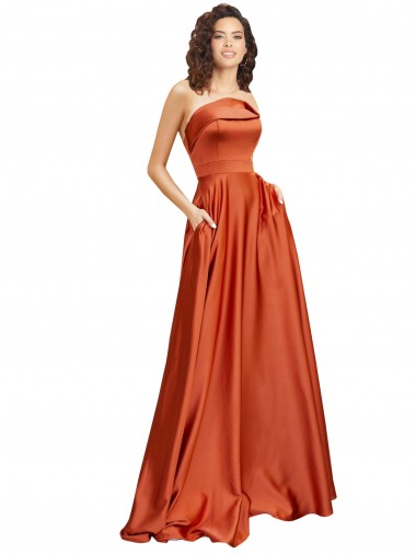 Strapless Sweep Train Formal Silky Satin Bridesmaid Dress / Prom Dress with Pleats Melbourne