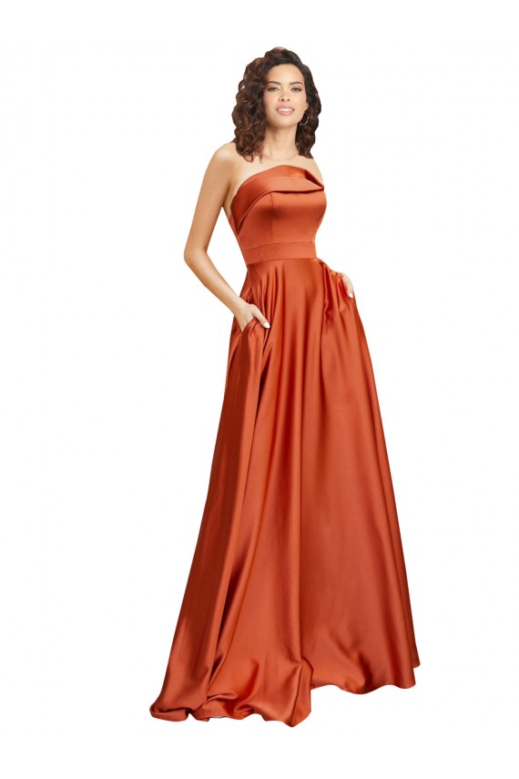 Strapless Sweep Train Formal Silky Satin Bridesmaid Dress / Prom Dress with Pleats Melbourne