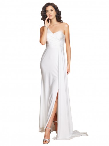 One Shoulder Floor Length Silky Satin Wedding Dress with Side Slit Melbourne