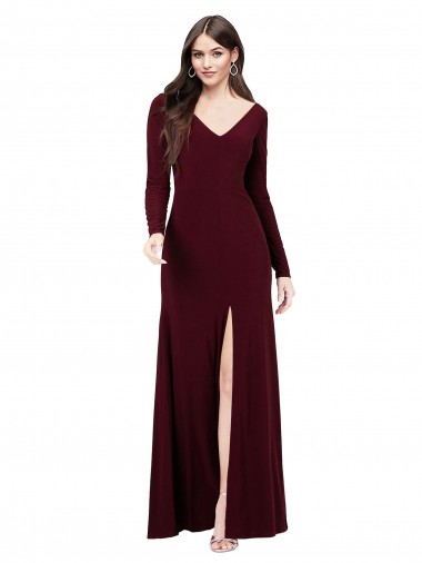 Long Sleeves Spandex Bridesmaid Gown with Front Slit Melbourne