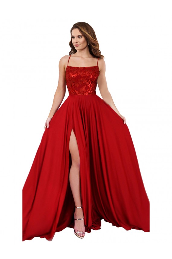 Lace Over Bodice Long Spandex Bridesmaid Dress / Prom Dress with Slit Melbourne