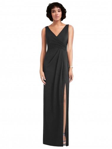 Shop Draped Wrap Formal Maxi Spandex Bridesmaid Dress / Prom Dress with Front Slit Melbourne