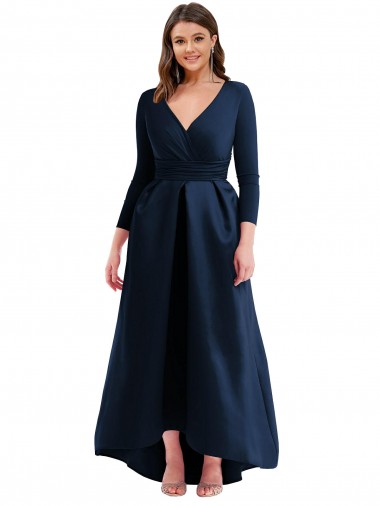 Long Sleeves Wrapped Formal Spandex Bridesmaid Dress / Prom Dress with High Low Full Skirt and Pockets Melbourne