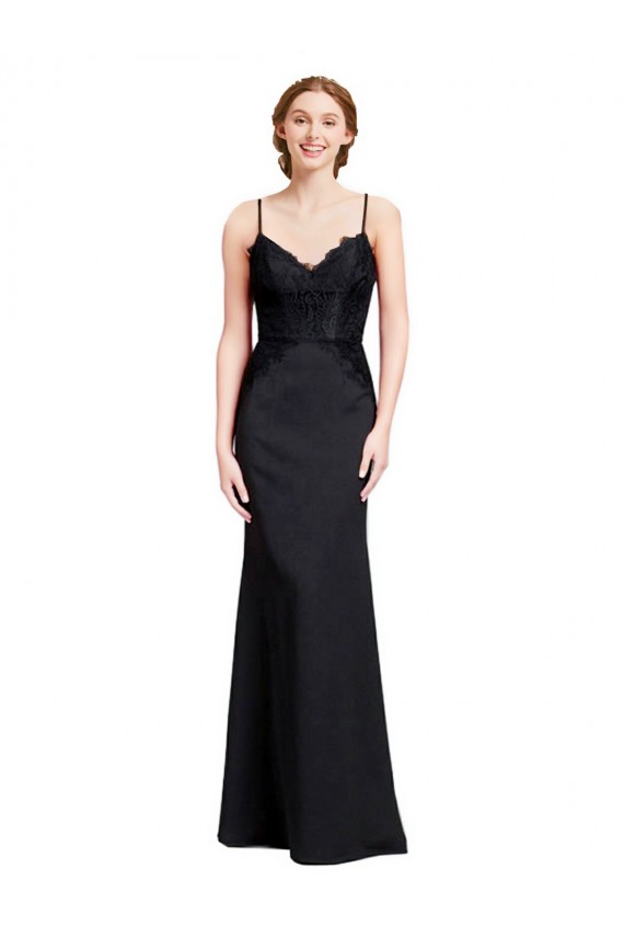 Long Chiffon Bridesmaid Dress / Prom Dress with Lace Bodice and Curved V-Neckline Melbourne
