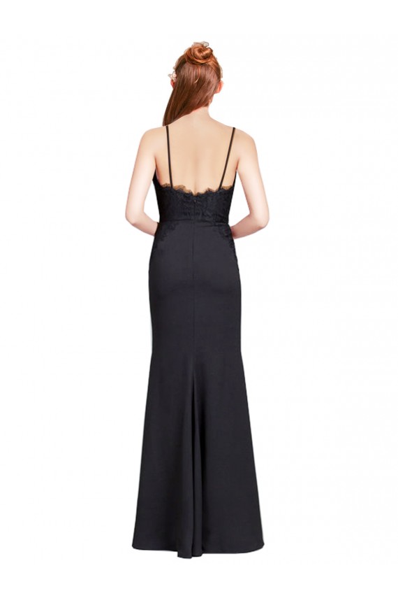 Long Chiffon Bridesmaid Dress / Prom Dress with Lace Bodice and Curved V-Neckline Melbourne