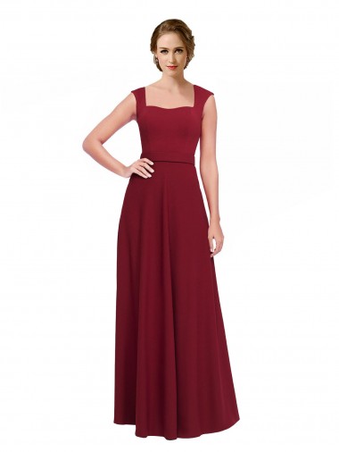 Square Neck Subtle Cap Sleeeves Crepe Bridesmaid Dress / Prom Dress Melbourne