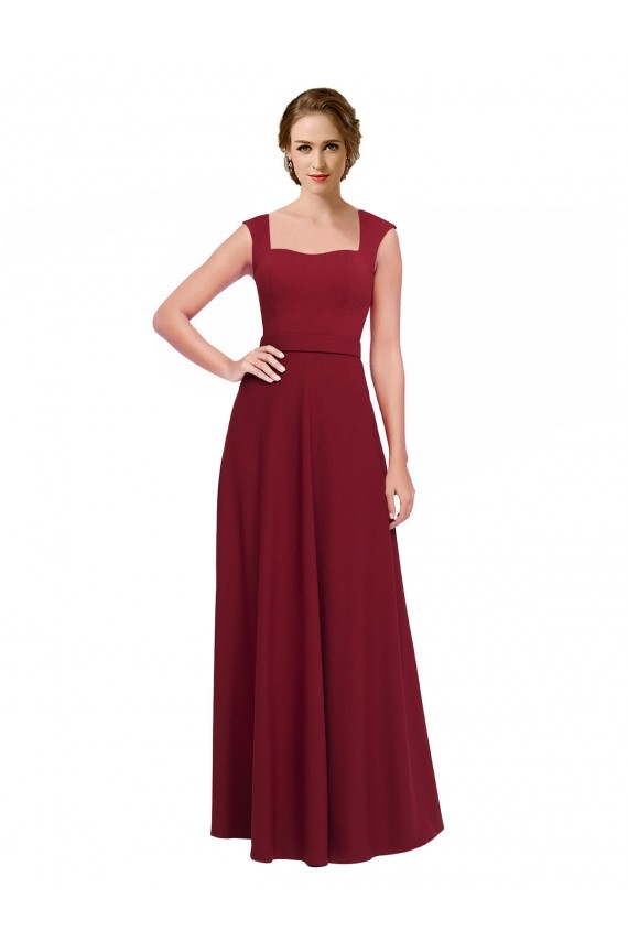 Square Neck Subtle Cap Sleeeves Crepe Bridesmaid Dress / Prom Dress Melbourne