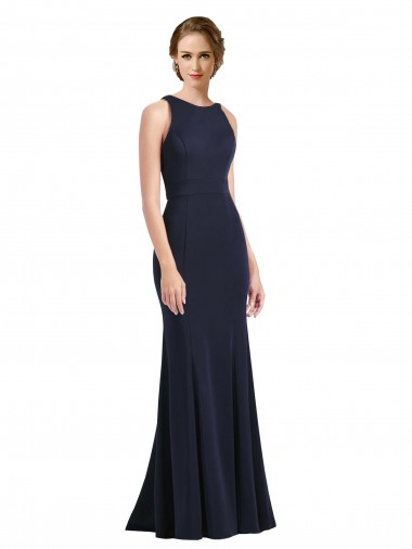 Shop High Neck Sheath Long Crepe Bridesmaid Dress / Prom Dress Melbourne