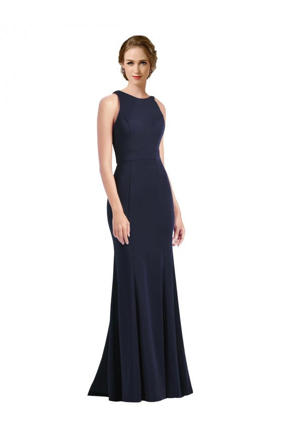 High Neck Sheath Long Crepe Bridesmaid Dress / Prom Dress Melbourne