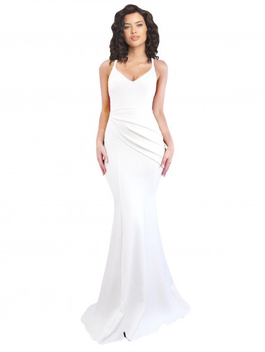 Shop Fishtail Shape Spaghetti Straps Open Back Formal Crepe Bridesmaid Dress / Prom Dress with Ruffles Melbourne
