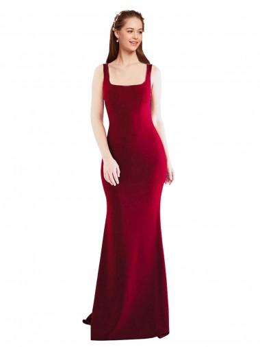 Square Neckline and Backline Fitted Formal Crepe Bridesmaid Dress / Prom Dress Melbourne