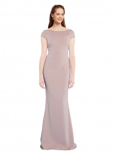 Shop Boat Neck Cap Sleeve Formal Crepe Bridesmaid Dress / Prom Dress with Plunging Tie Back Melbourne