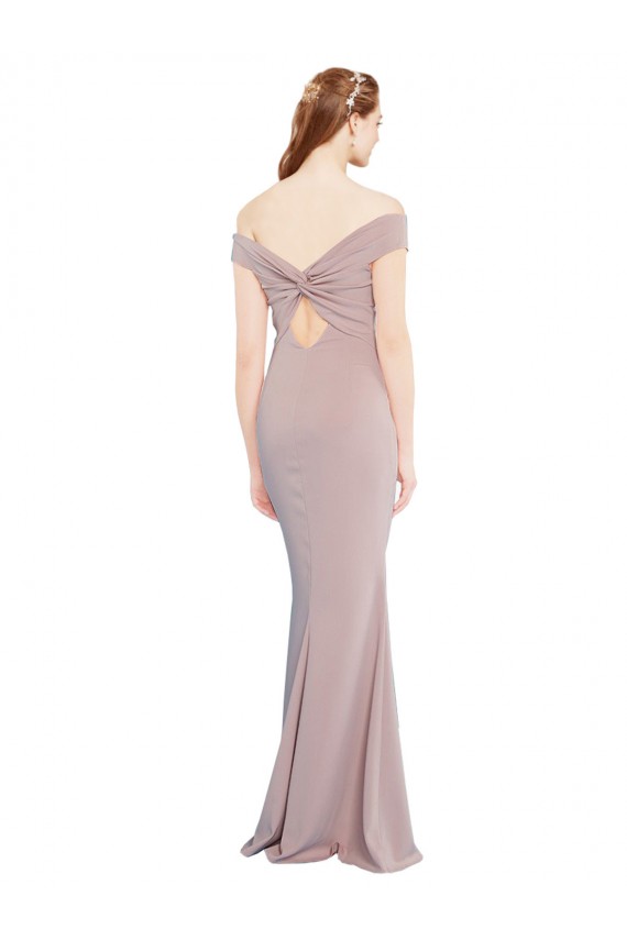 Knotted Off the Shoulder Formal Crepe Bridesmaid Dress / Prom Dress with Cut-Out Back