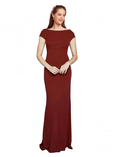 Shop Cap Sleelves Mermaid Formal Crepe Bridesmaid Dress / Prom Dress Keyhole Back Melbourne