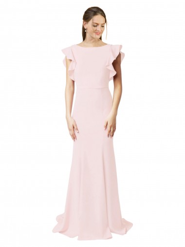 Shop Low V-Back Long Mermaid Crepe Bridesmaid Dress / Prom Dress with Ruffled Sleeves Melbourne