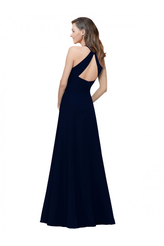 High Neck Crepe Bridesmaid Dress / Prom Dress with Pleats and Keyhole Back Melbourne