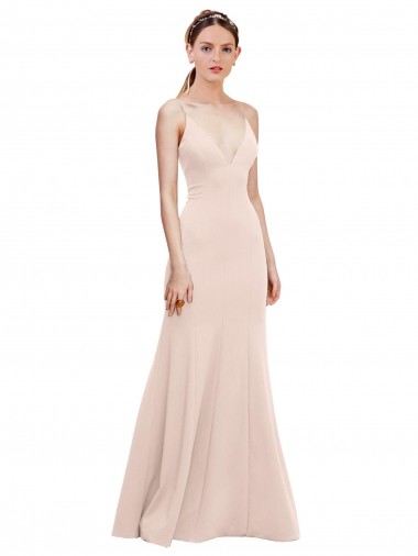 Deep V-Neck and Back Long Formal Crepe Bridesmaid Dress / Prom Dress Melbourne