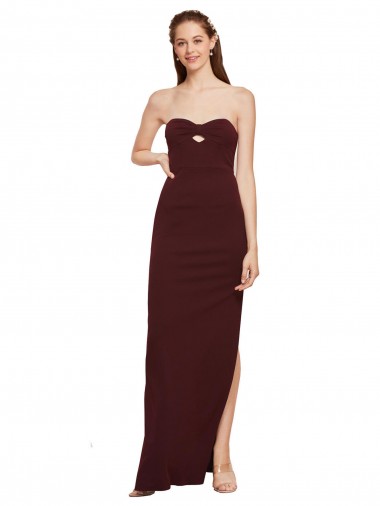 Shop Twisted Strapless Keyhole Long Formal Crepe Bridesmaid Dress / Prom Dress with Slit Melbourne