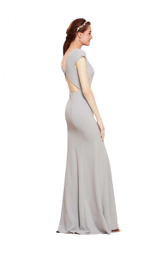 Fit and Flare Long Formal Crepe Bridesmaid Dress / Prom Dress with Tie Open Back