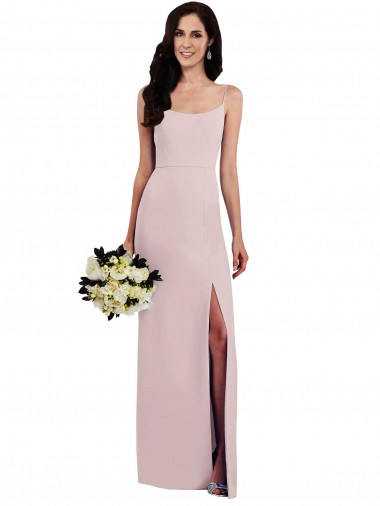 Shop Spaghetti Strap V Back Formal Crepe Bridesmaid Dress / Prom Dress with Front Slit Melbourne