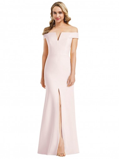 Off the Shoulder Notch Trumpet Formal Crepe Bridesmaid Dress / Prom Dress with Front Slit Melbourne
