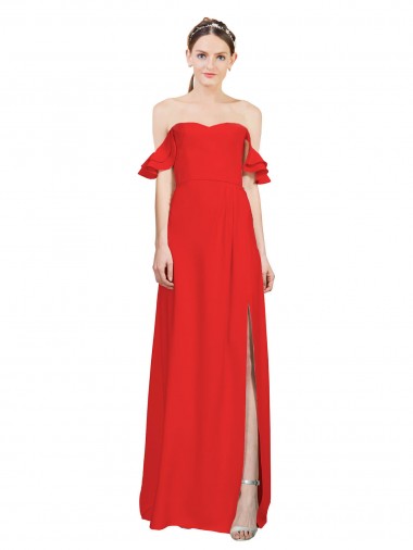 Double Ruffle Flounce Sleeves Formal Crepe Bridesmaid Dress / Prom Dress with Slit Melbourne