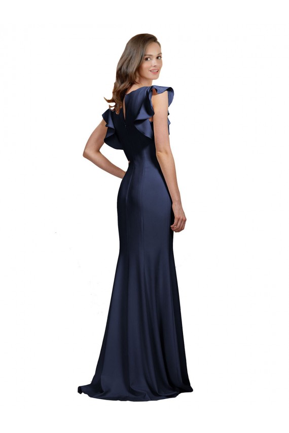 Sleeveless Crepe Bridesmaid Dress / Prom Dress with Cascading Ruffle and Keyhole Back Melbourne