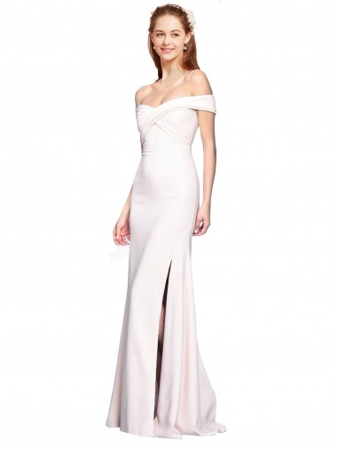 Shop Criss Cross Off the Shoulder Formal Crepe Bridesmaid Dress / Prom Dress with Side Slit Melbourne