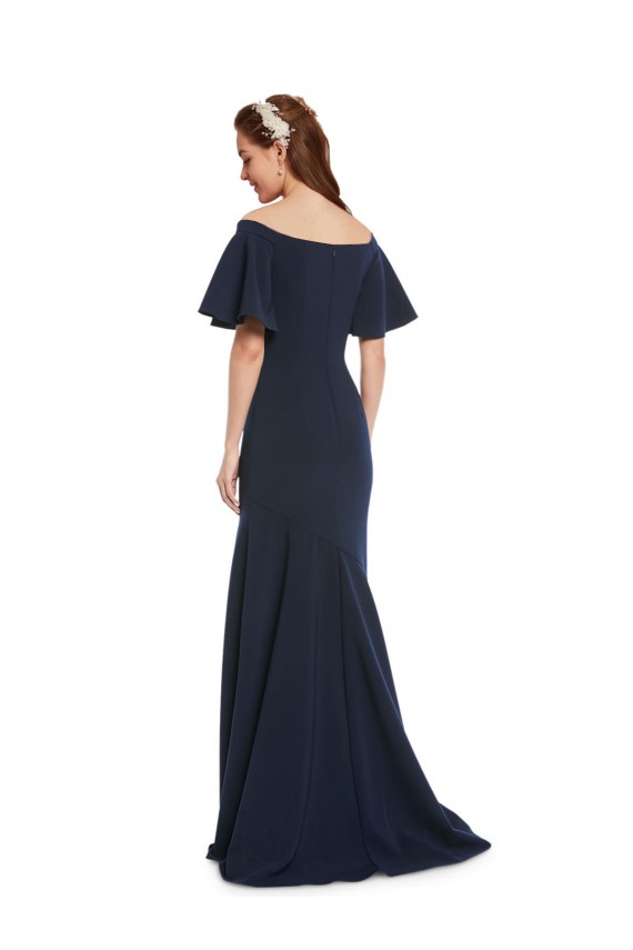 Off the Shoulder Formal Crepe Bridesmaid Dress / Prom Dress with Short Ruffle Sleeves. Melbourne