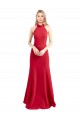 Sleek Fit and Flare High Neck Halter Stretch Formal Crepe Bridesmaid Dress / Prom Dress with Open Back Melbourne