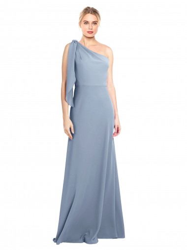 Shop Draped Flutter Sleeves One Shoulder Stretch Formal Crepe Bridesmaid Dress / Prom Dress Melbourne