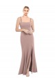 Square Neck Fit and Flare Long Stretch Crepe Bridesmaid Dress / Prom Dress with Side Slit Melbourne