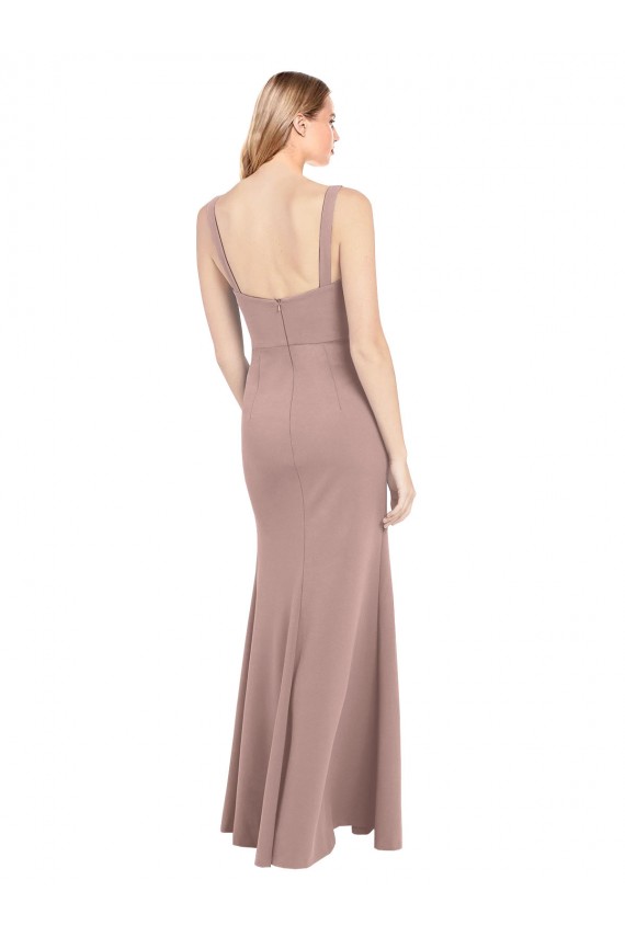 Square Neck Fit and Flare Long Stretch Crepe Bridesmaid Dress / Prom Dress with Side Slit Melbourne