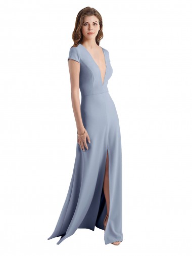 Plunging V-Neck Cap Sleeves Stretch Crepe Bridesmaid Dress / Prom Dress with Front Slit Melbourne